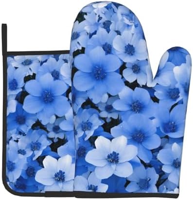 Quopvn Blue Flowers Oven Mitts and Pot Holders Set