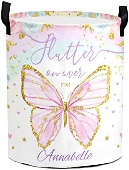 NZOOHY Butterfly Floral Pattern Personalized Waterproof Foldable Laundry Basket Bag with Handle