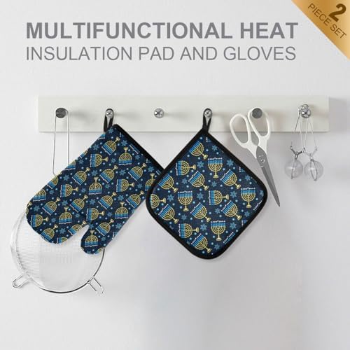 Hanukkah Menorah Oven Mitt Potholder Set