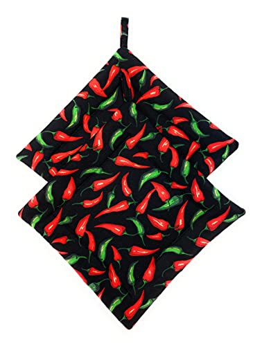 Heat-Reflective Red and Green Chili Peppers Potholders for Cooking