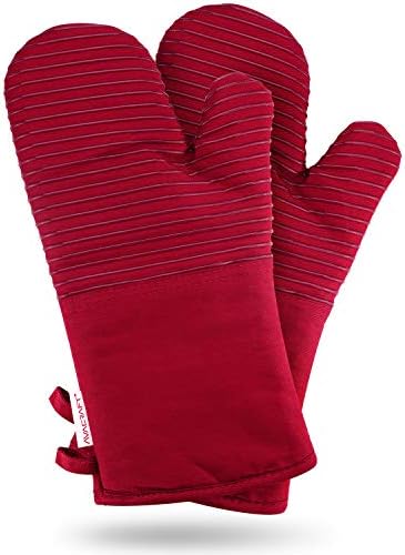 Premium Heat-Resistant Oven Mitts 500F - Durable Silicone Terrycloth Pair