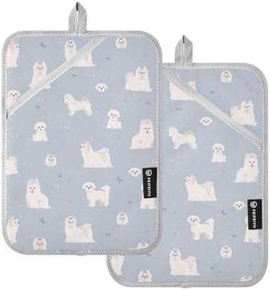 Maltese Dog Potholder Set - Heat-Resistant Oven Mitts