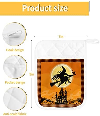 Halloween Flying Witch Pot Holders Set of 5