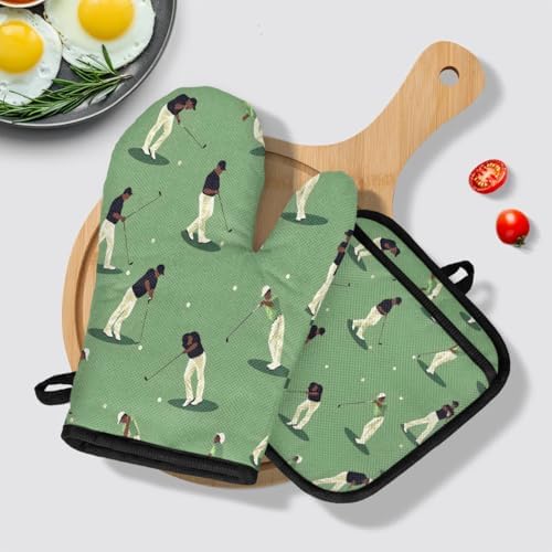 Golf-themed Heat-Resistant Oven Mitts Pot Holders Set