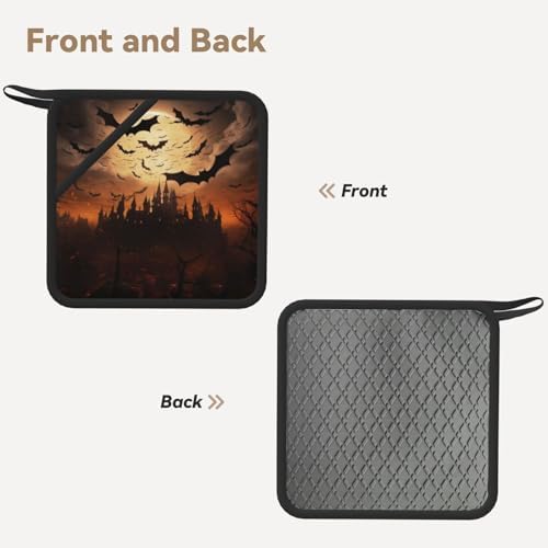 2PCS Pot Holder Set 500F Halloween Flying Bats