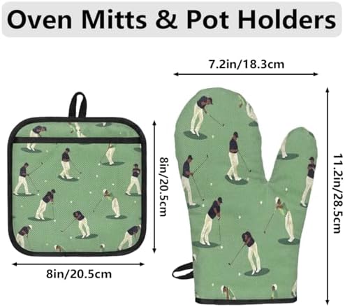 Golf-themed Heat-Resistant Oven Mitts Pot Holders Set