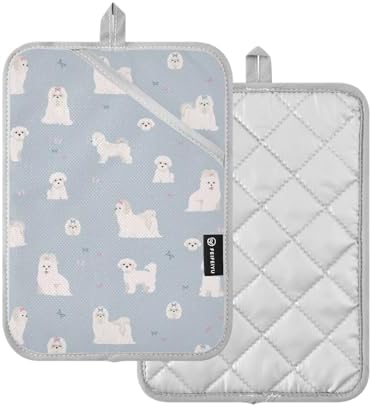 Maltese Dog Potholder Set - Heat-Resistant Oven Mitts