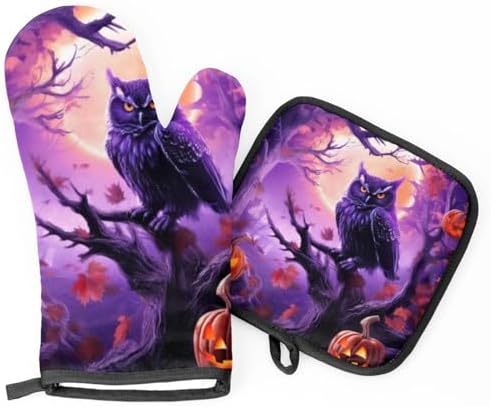 Halloween Halloween pumpkin owls oven mitts pot holders set Halloween Halloween Halloween