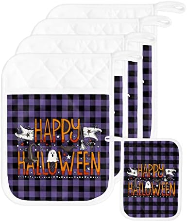 JasmineM Halloween Ghost Pot Holders with Pocket for Kitchen Set of 5