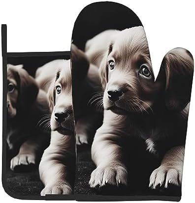 Quopvn Cute Puppies Oven Mitt Pot Holder Set Heat-Resistant Kitchen Pohutset