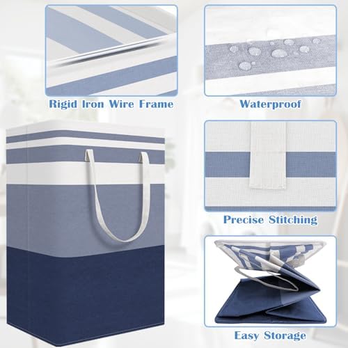 3-Pack Large Capacity Waterproof Laundry Basket with Gradient Blue