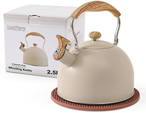 Lonffery 25 Quart Whistling Tea Kettle with Wood Handle