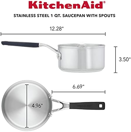 Quick Easyobia1 Quart Stainless Steel Saucepan with Pour Spouts Silicone Grip Handles