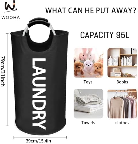 Largest Sturdy Aluminum AND Soft Fabric 95L Laundry Basket for Home Kitchen