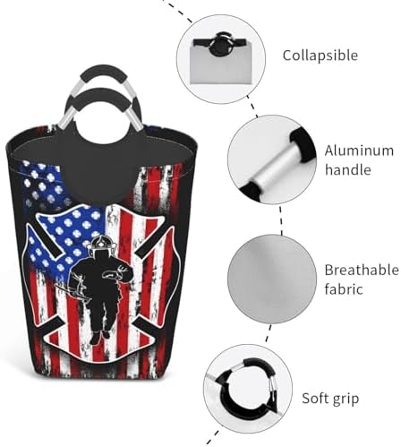 Collapsible Laundry Basket with Firefighter American Flag Pattern
