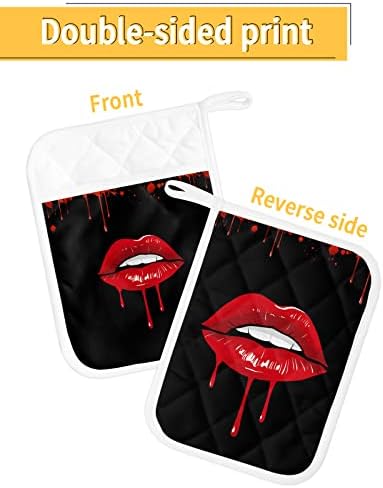 Halloween Lips Blood Pot Holders Set of 5 Heat-Resistant Kitchen Poches