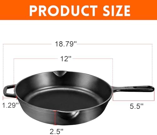 GGC Cast Iron Skillet - 12-inch Pro Heat Retentive Easy to Use