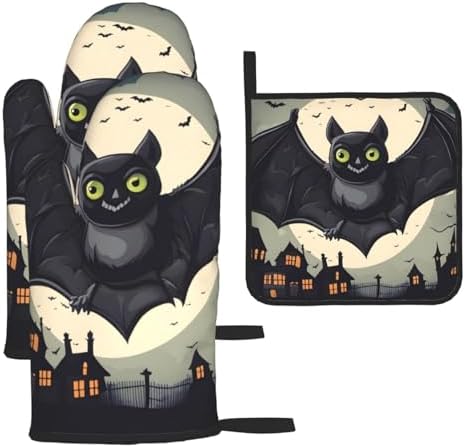YYHHAOFA Halloween Bat Oven Mitts Pot Holder Set