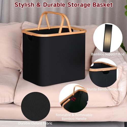 Laundry Basket with Handles Collapsible 60L Black
