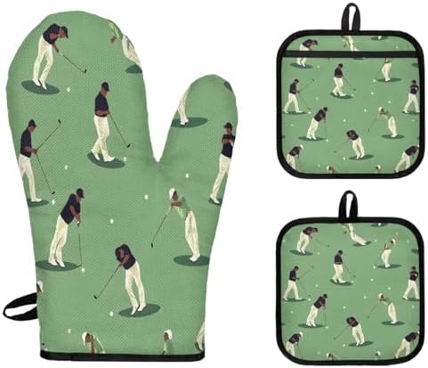 Golf-themed Heat-Resistant Oven Mitts Pot Holders Set