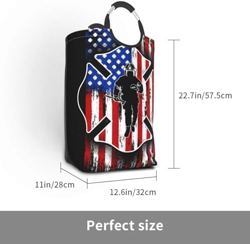 Collapsible Laundry Basket with Firefighter American Flag Pattern