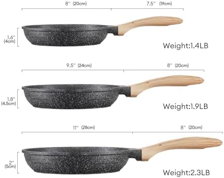 JEETEE 6-Piece Nonstick Frying Pan Set with Lid Grey
