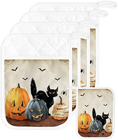 Black Cat Halloween Pot Holder Set
