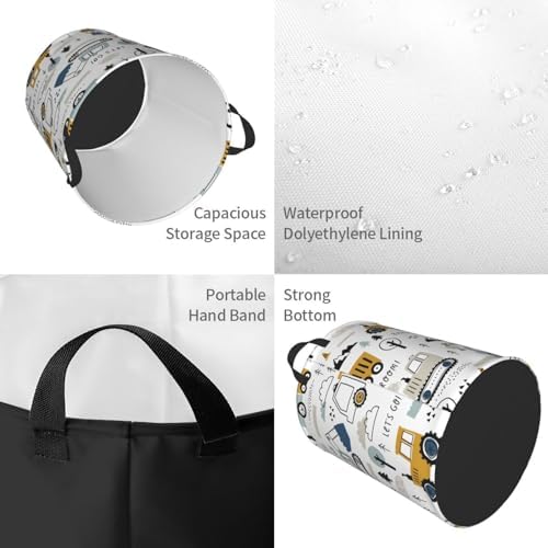 Cartoon Excavator Tractors Waterproof Collapsible Laundry Basket Gift