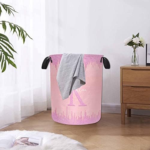 Personalized Pink Glitter Kids Laundry Bask