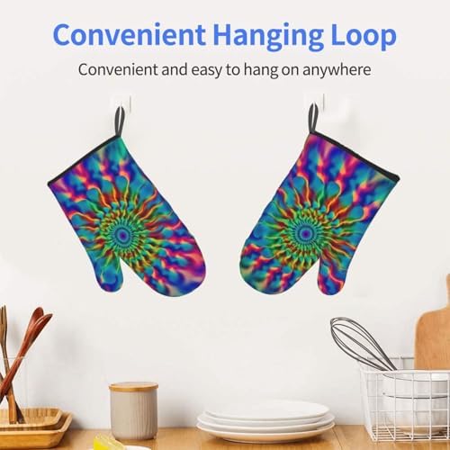 Oven Mitts Pair Tie-Dye Heat Resistant Quilted Cooking Gloves