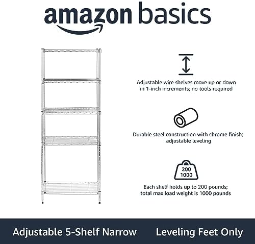 5-Shelf Adjustable Steel Storage Unit - Durable and Easy to Use