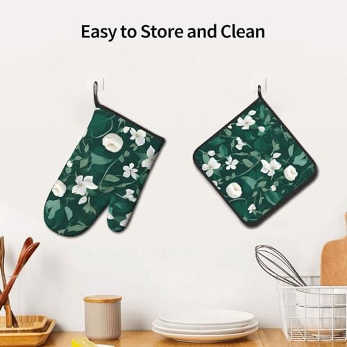 Quopvn Grass and Dove Printed Oven Mitts and Pot Holders 2-Pack Set