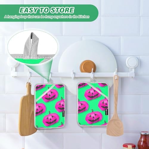 2-Piece Halloween Pink Pumpkins Potholders Set for Kitchen Use