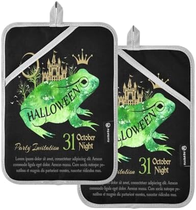 2-Piece Halloween Princess Frog Potholder Set - Heat-Resistant Oven Mitts