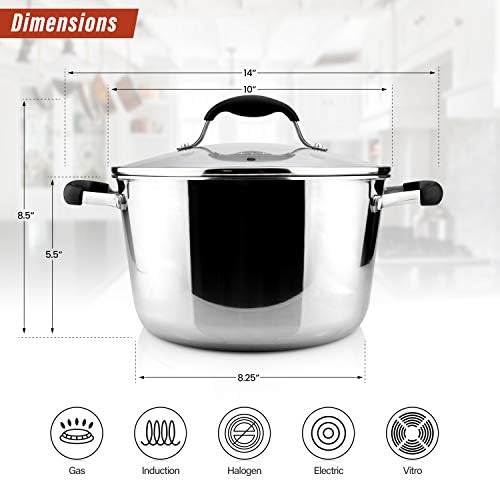 AVACRAFTSturdy 1810 Stainless Steel Dutch Oven with Glass Lid Best Cooking Pan Ever