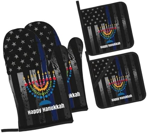 Happy Hanukkah Premium Heat-Resistant Oven Mitts Set