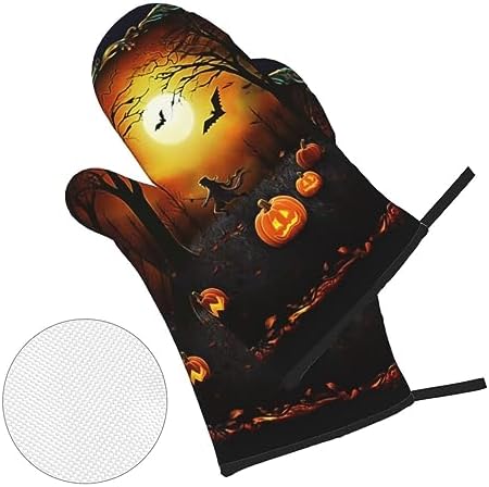 Halloween Party Oven Mitts Heat-Resistant Gloves with Built-In Potholders