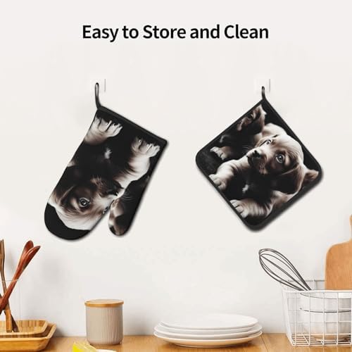Quopvn Cute Puppies Oven Mitt Pot Holder Set Heat-Resistant Kitchen Pohutset