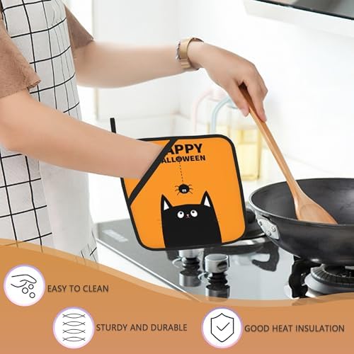 HEAT-RESISTANT Halloween Potholders Set Black Cat Design for Kitchen Use