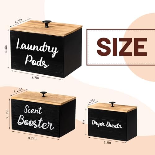 3-Piece Laundry Storage Set Space-Saving Wooden Holder with Scent Booster