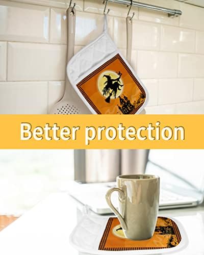 Halloween Flying Witch Pot Holders Set of 5
