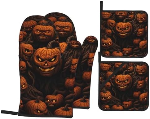 Pumpkin Oven Mitts Pot Holders Set of 4 Heat-Resistant Cooking Tools