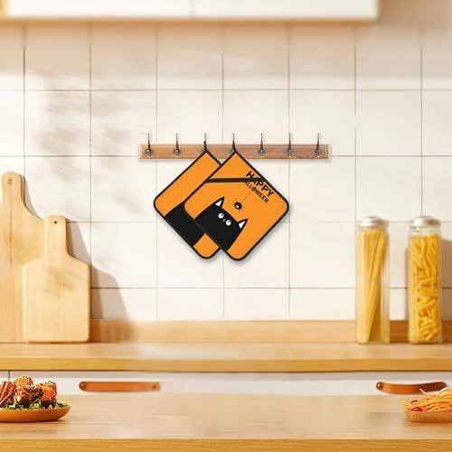 HEAT-RESISTANT Halloween Potholders Set Black Cat Design for Kitchen Use