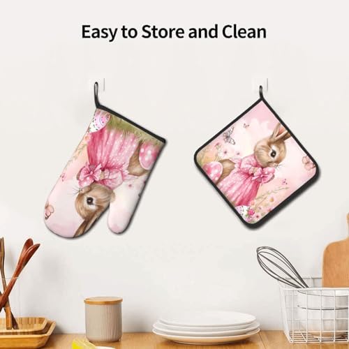 Easter Bunny with Butterflies Pot Holder and Oven Mitt Set