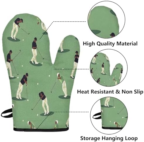 Golf-themed Heat-Resistant Oven Mitts Pot Holders Set