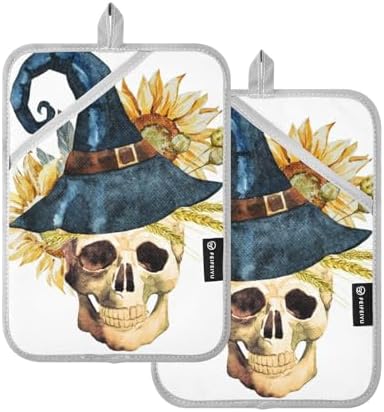 Ourvii 2pc watercolor skull oven mitts