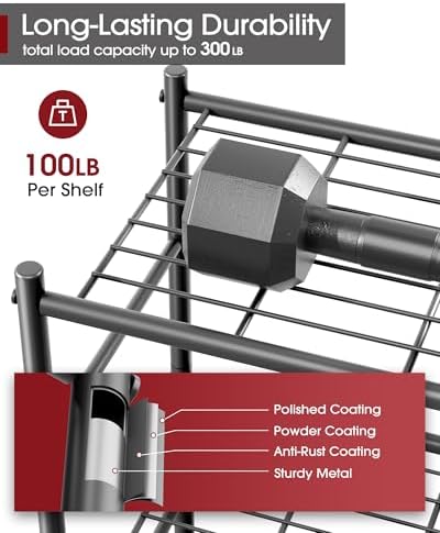 Space-Saving 3-Tier Metal Shelf with Adjustable Feet