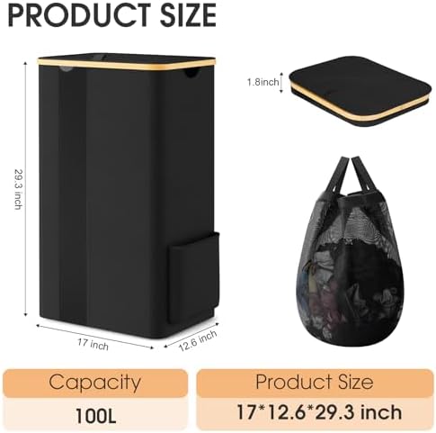 SpaceTrove Large Multi-Use Laundry Hamper with Lid Removable Bag Black