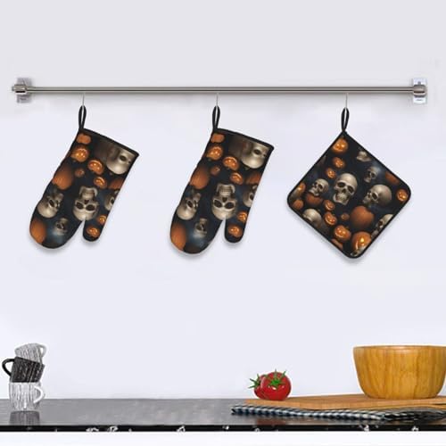 Scary Halloween Oven Mitts Set Heat-Resistant Pot Holders
