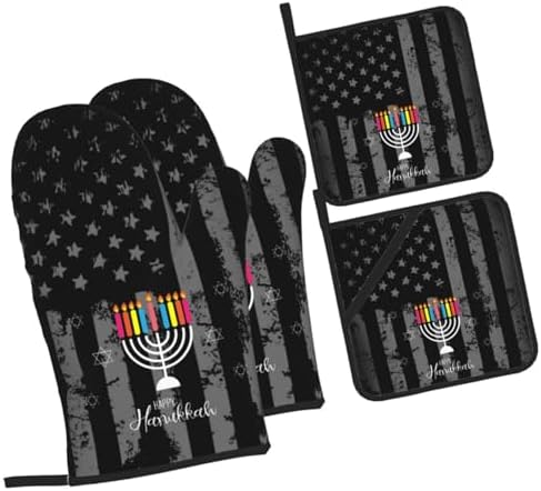 Happy Hanukkah 2023 Oven Mitts and Pot Holders Set - Heat Resistant Kitchen Essentials